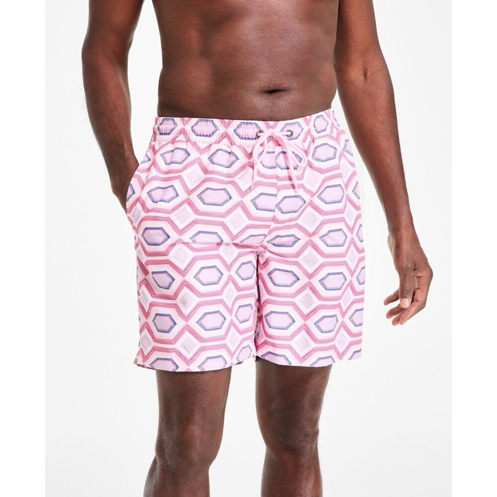 Club Room Men's Geometric Print Drawstring 7" Swim Trunks - Small